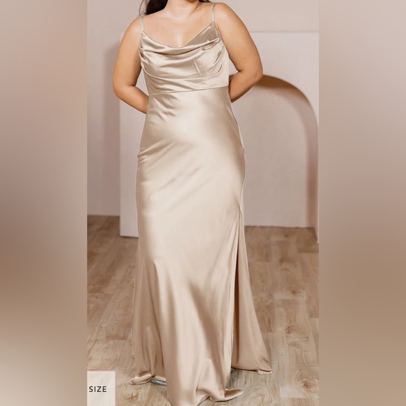 Shop Revelry Skye Sating Dress in Gold Champagne - Picture 1 of 5
